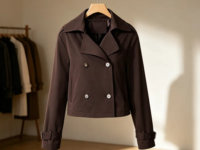 Stofudvalget og det detaljerede design af trenchcoats til kvinder.