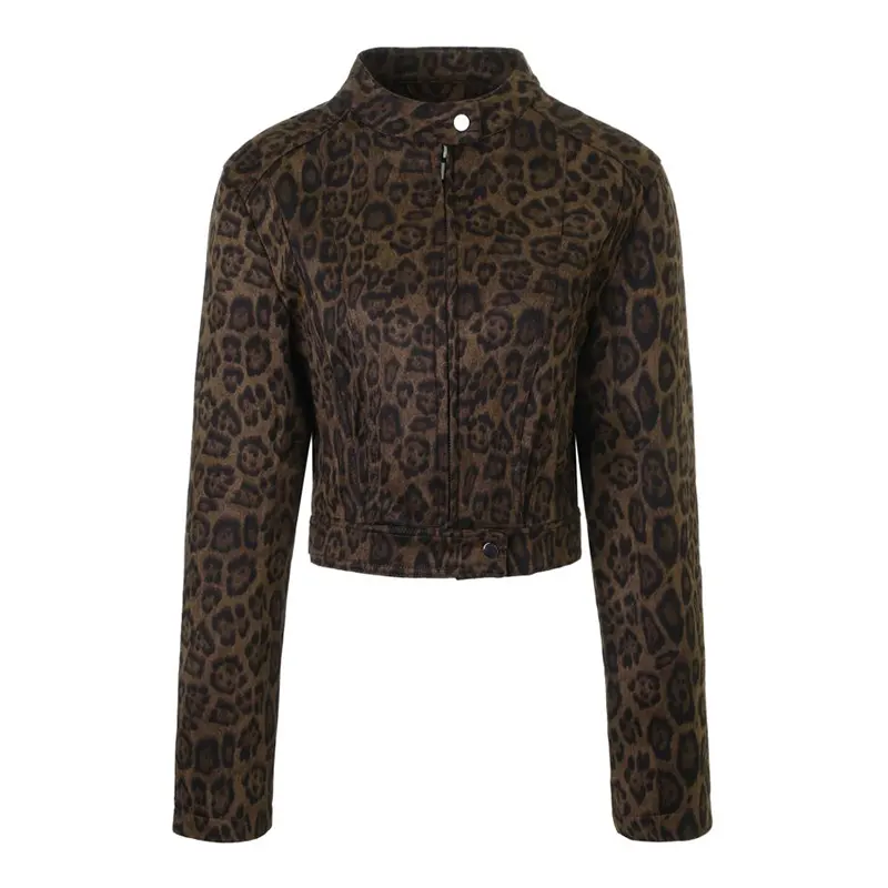 Crewneck leopard print ruskind cropped jakke