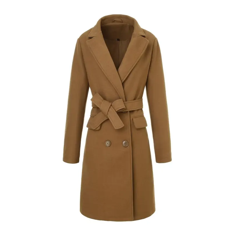 Fransk vintage dobbeltradet lang ulden trenchcoat