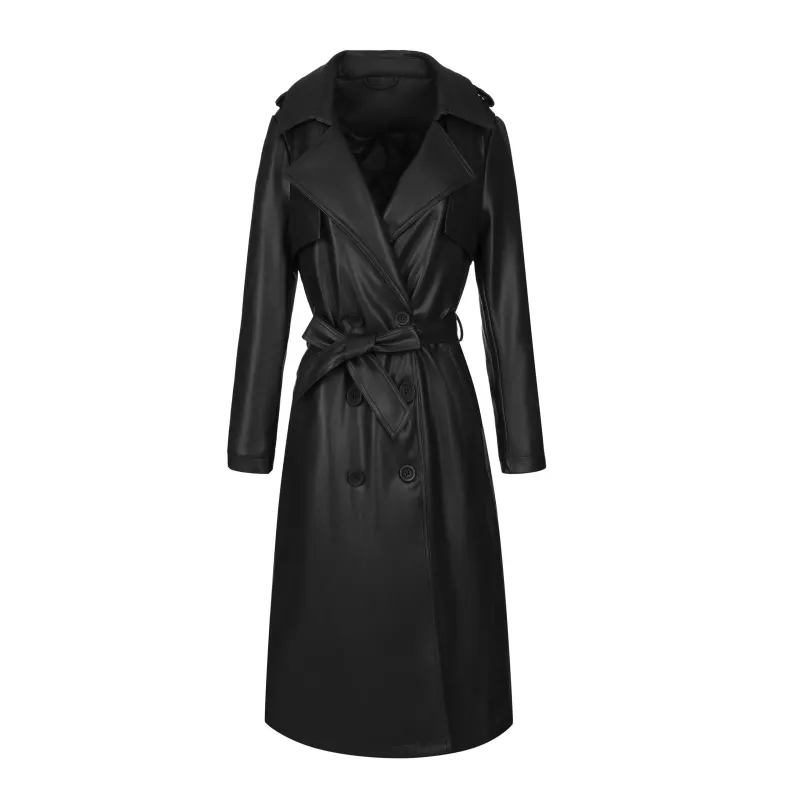 Kraftig trenchcoat i imiteret læder med bælte
