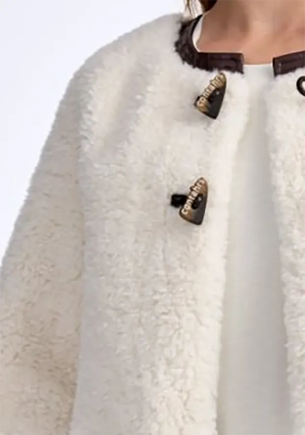 Color-block Crewneck Toggle Buttons Pocket Sherpa Jacket