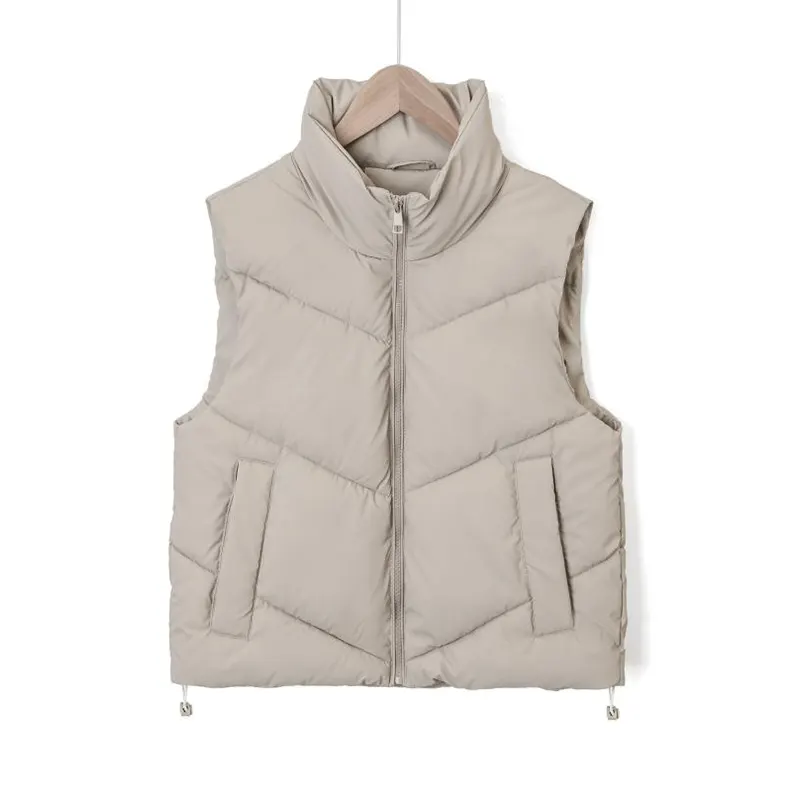 Stand Collar Drawstring Windproof Utility Padded Vest