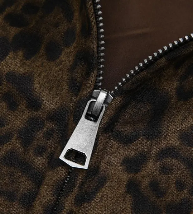 Crewneck Leopard Print Suede Cropped Jacket