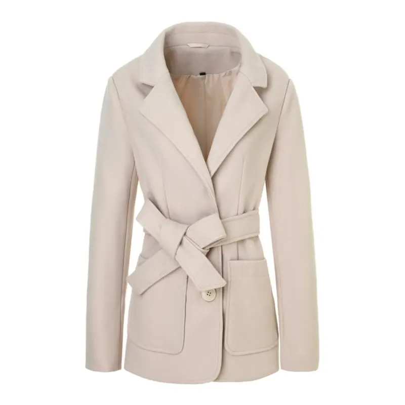 Pastelfarver Belted Slim Fit Office Woolen Trench Coat